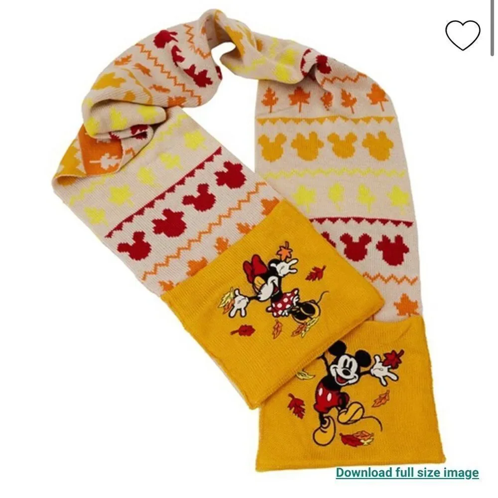 DISNEY Exclusive Disney Fall Mickey and Minnie Mouse Fair Isle Scarfw/pocket nwt